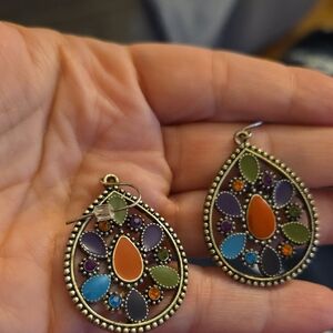 Boho Multicolor Teardrop Statement Earrings - No Brand